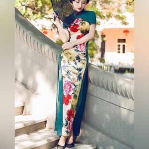 Floral Green and Red Women's Dress